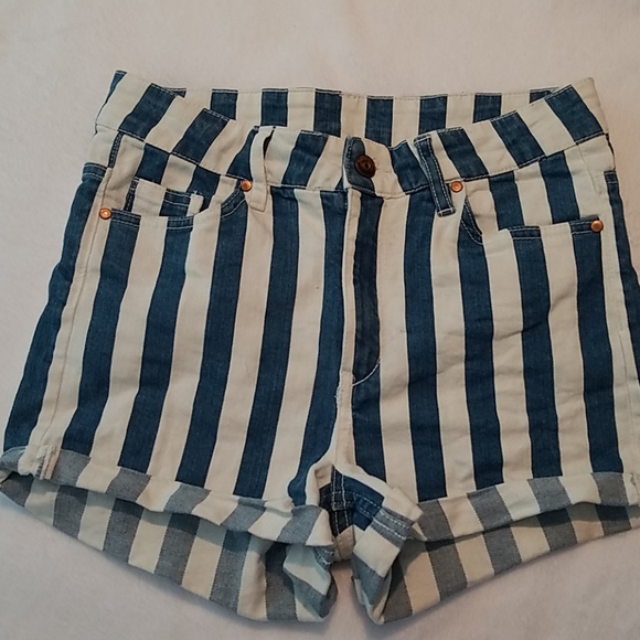 H&M Divided Shorts Striped Blue White Sz 6 - Picture 2 of 6